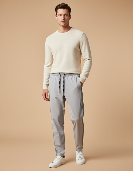 Pantalon Fluide Gris Athlétique Rayé Léger Sportswear Homme - Polyester