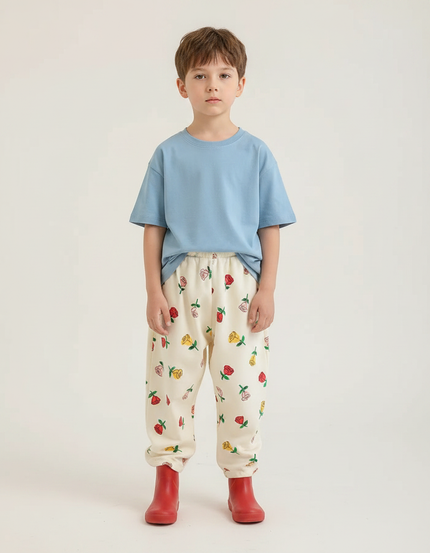 Pantalon Fluide Écru Ample Motif Fleurs Enfant - Beige Molleton