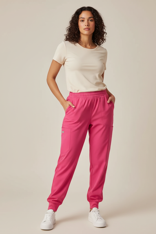 Pantalon Fluide Rose Vif Jogger Sport Femme - Polyester