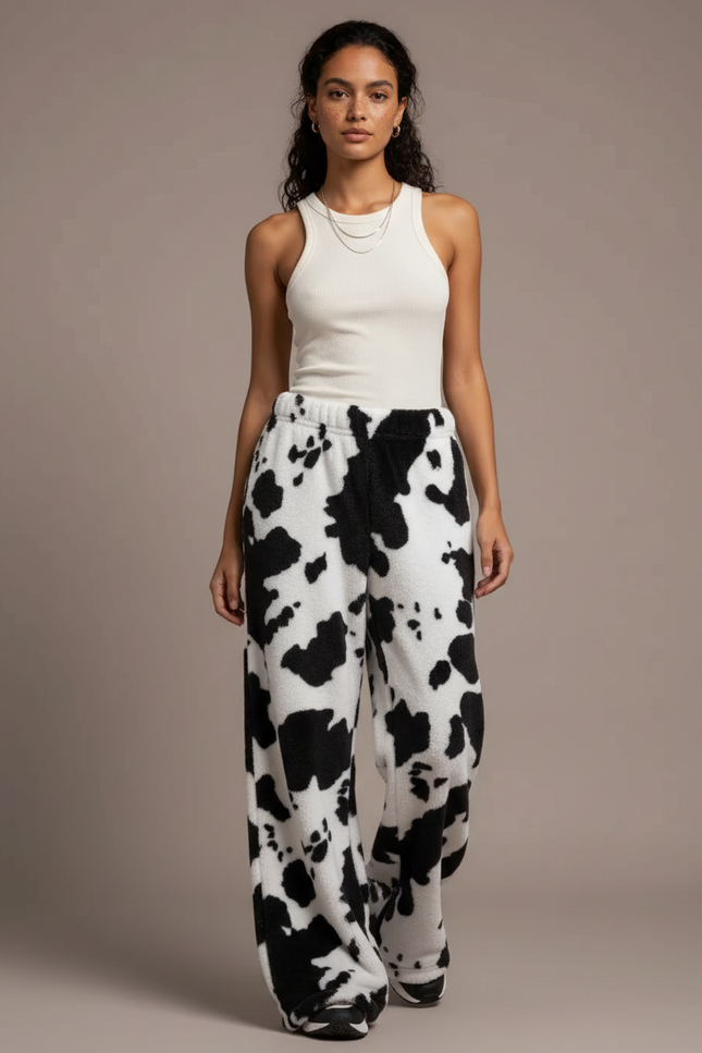 Pantalon Fluide Imprimé Vache Ample Doux Confortable - Molleton