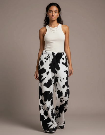 Pantalon Fluide Imprimé Vache Ample Doux Confortable - Molleton