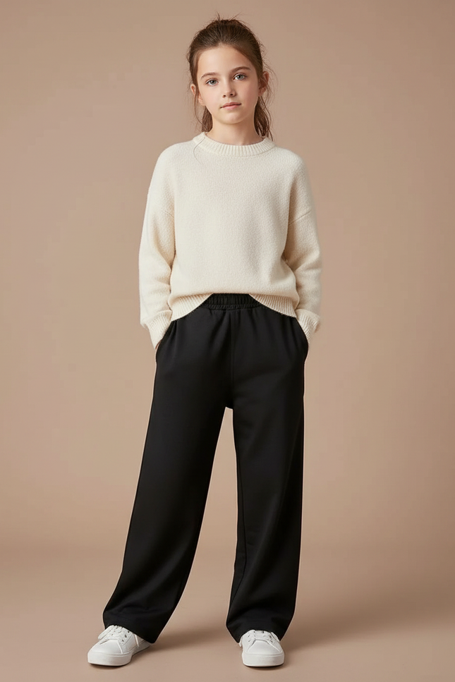 Pantalon Fluide Noir Ample Décontracté Enfant Uni - Molleton
