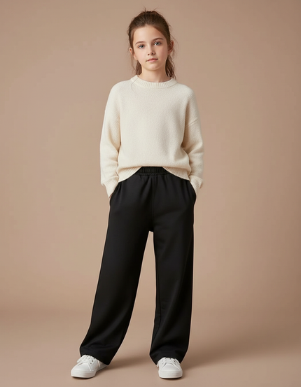 Pantalon Fluide Noir Ample Décontracté Enfant Uni - Molleton