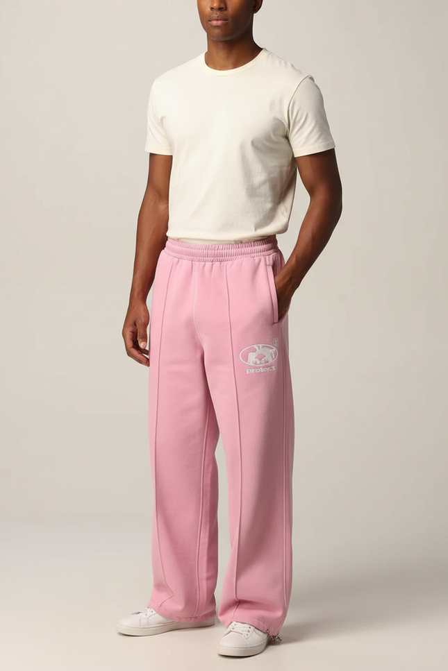 Pantalon Fluide Rose Ample Décontracté Brodé Sport - Molleton
