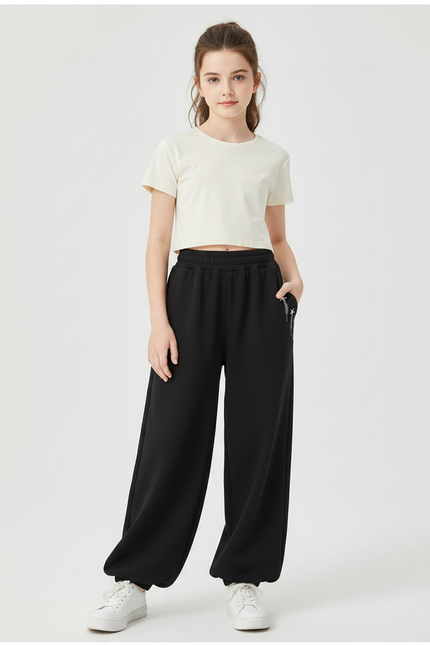 Pantalon Fluide Noir Ample Décontracté Confortable Enfant - Molleton