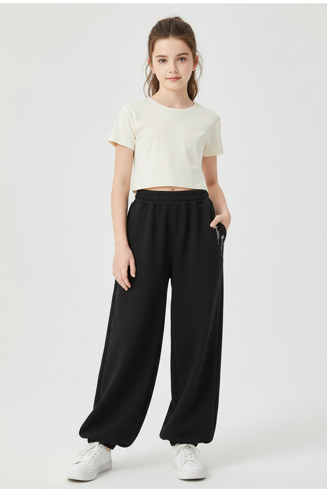 Pantalon Fluide Noir Ample Décontracté Confortable Enfant - Molleton