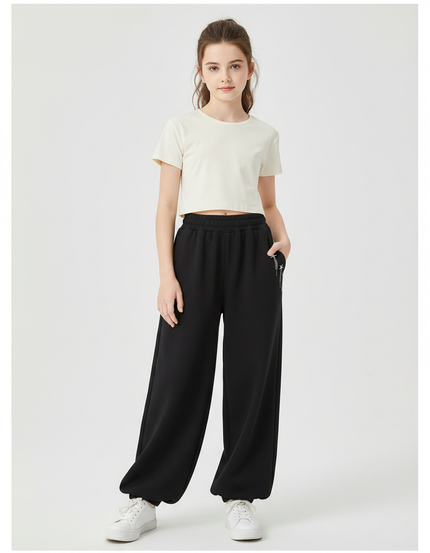 Pantalon Fluide Noir Ample Décontracté Confortable Enfant - Molleton