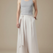 Pantalon Fluide Beige Large Coton Lin Unisexe Streetwear Kimono