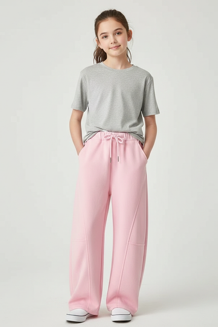 Pantalon Fluide Rose Cordon Ample Décontracté Sport - Molleton