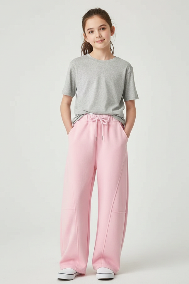 Pantalon Fluide Rose Cordon Ample Décontracté Sport - Molleton