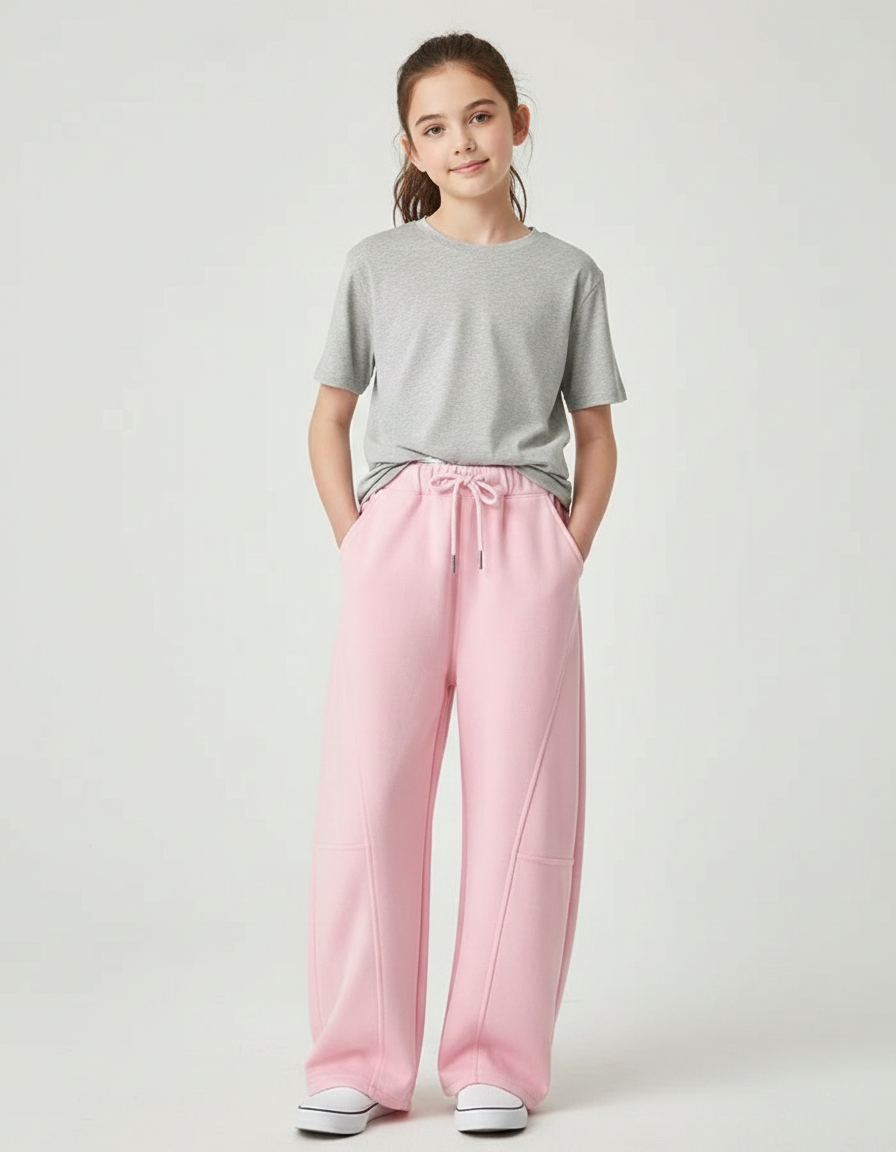 Pantalon Fluide Rose Cordon Ample Décontracté Sport - Molleton
