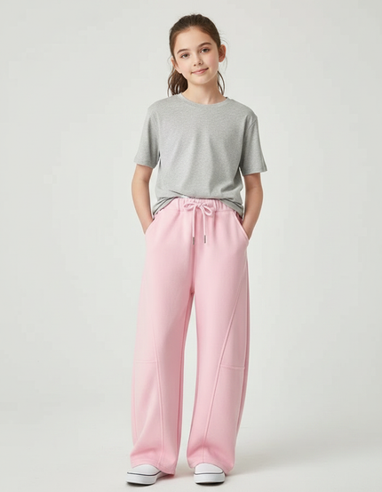 Pantalon Fluide Rose Cordon Ample Décontracté Sport - Molleton