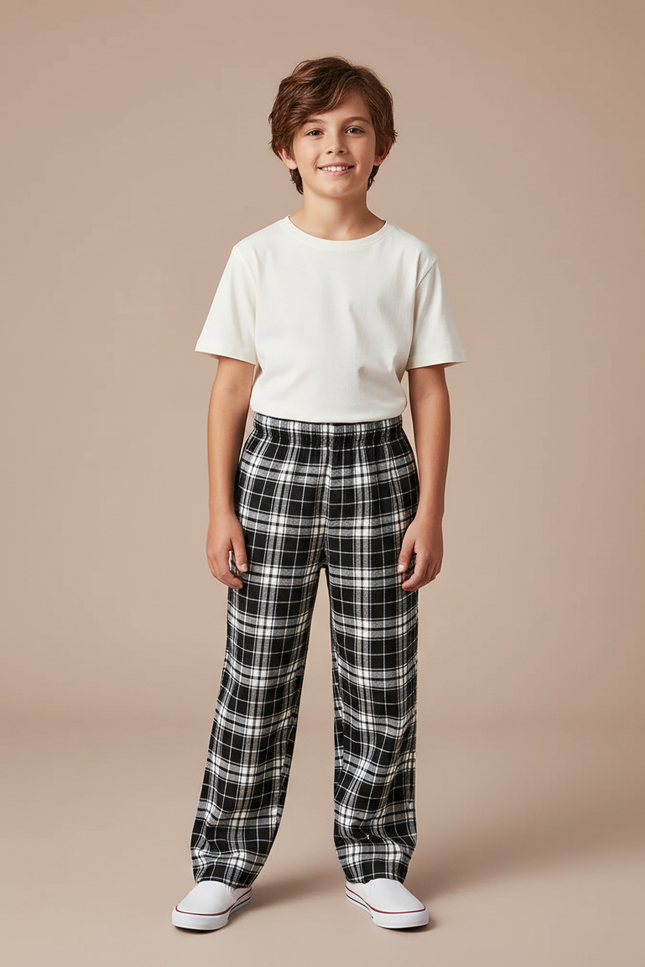 Pantalon Fluide Carreaux Noir Blanc Décontracté - Multicolore Molleton