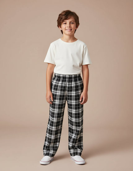 Pantalon Fluide Carreaux Noir Blanc Décontracté - Multicolore Molleton