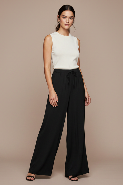 Pantalon Fluide Noir Ample Taille Haute Confortable - Viscose