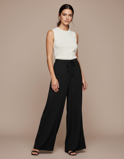Pantalon Fluide Noir Ample Taille Haute Confortable - Viscose