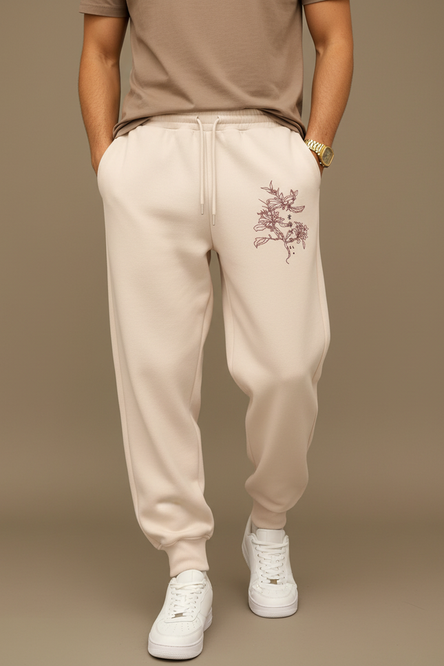 Pantalon Fluide Beige Cordon Fleur Harajuku Ample Homme - Molleton