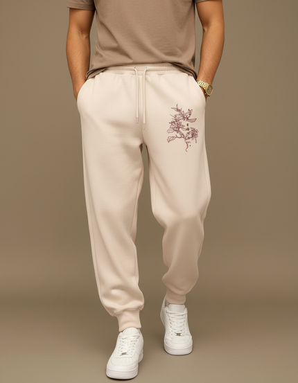 Pantalon Fluide Beige Cordon Fleur Harajuku Ample Homme - Molleton