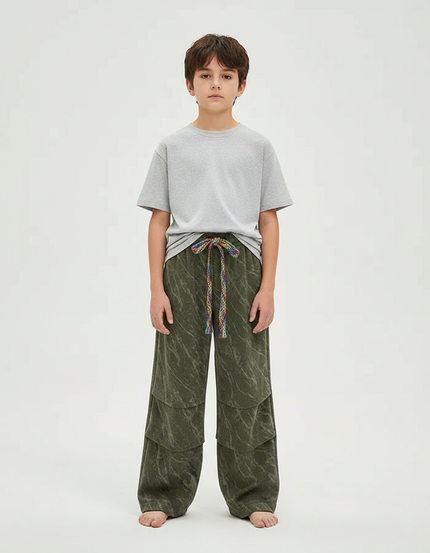 Pantalon Fluide Vert Ample Superposé Arc-en-ciel Enfant - Kaki Molleton