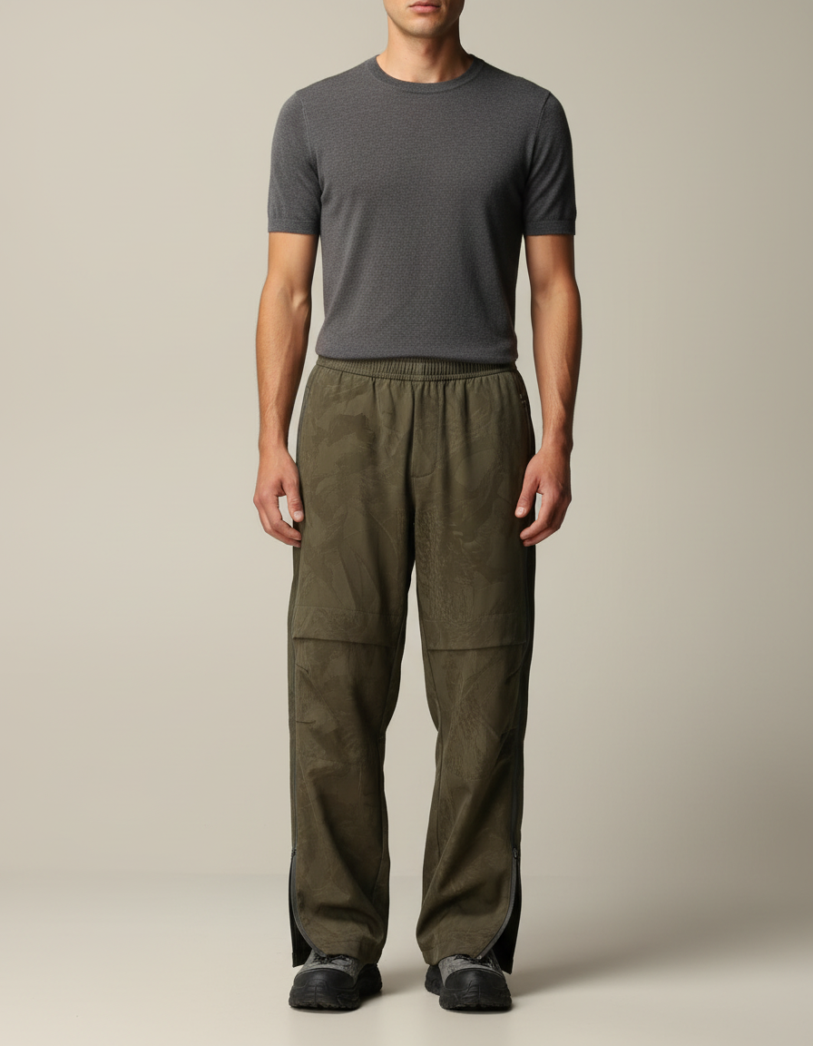 Pantalon Fluide Kaki Ample Décontracté Zippé Homme - Polyester