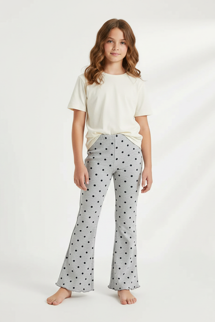 Pantalon Fluide Gris Pois Noir Évasé Enfant - Maille