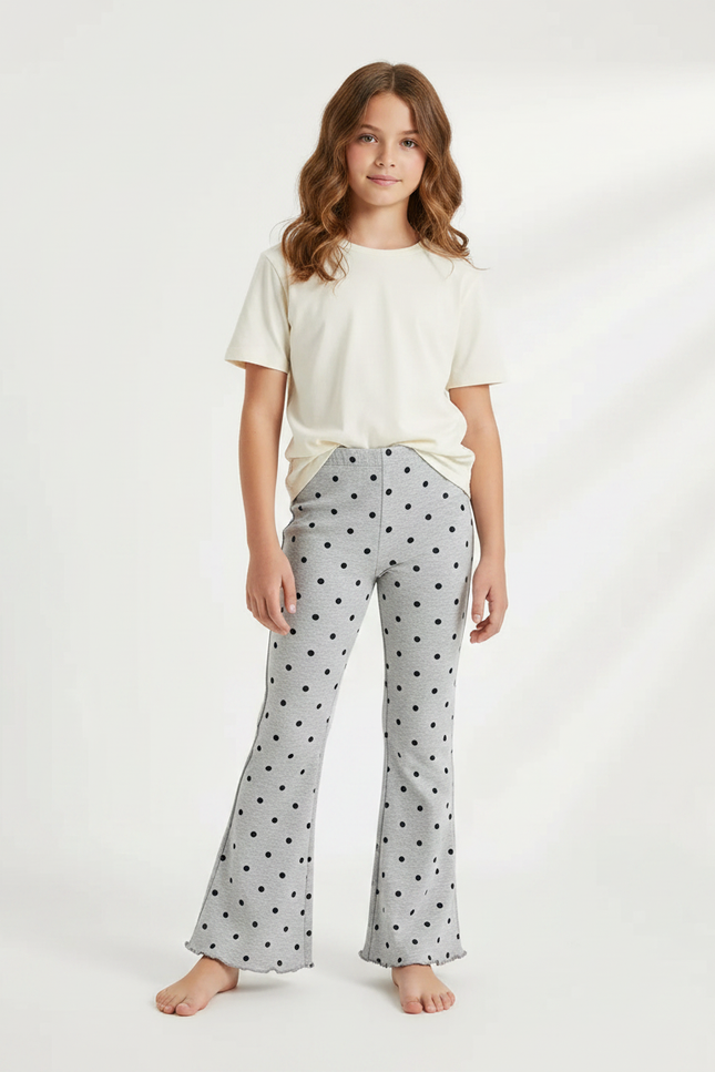 Pantalon Fluide Gris Pois Noir Évasé Enfant - Maille