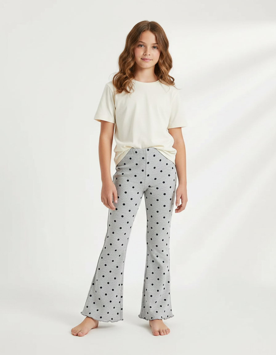 Pantalon Fluide Gris Pois Noir Évasé Enfant - Maille