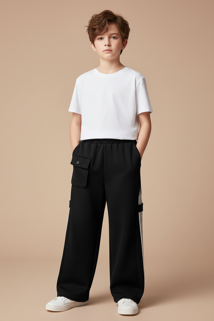 Pantalon Fluide Avec Bande Sur Le Coté - Noir Molleton