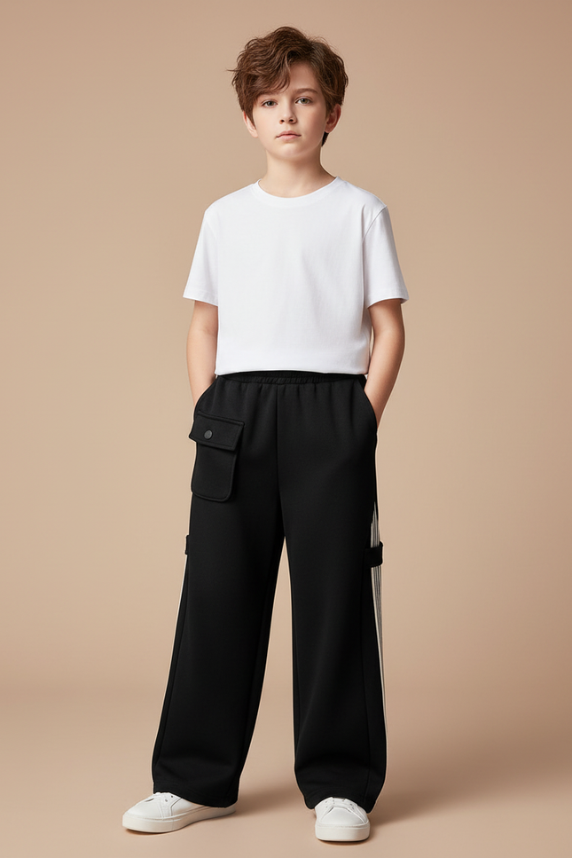 Pantalon Fluide Avec Bande Sur Le Coté - Noir Molleton