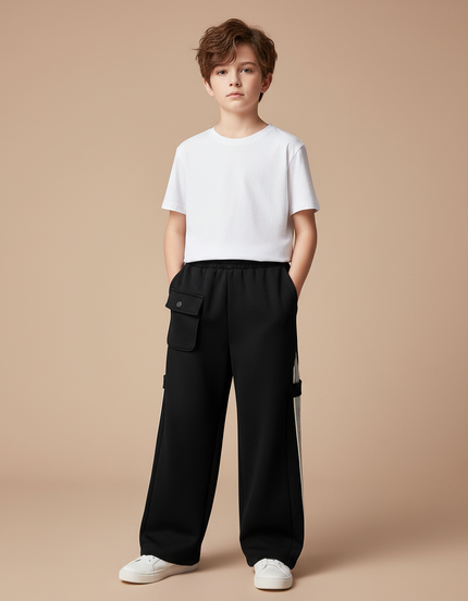 Pantalon Fluide Avec Bande Sur Le Coté - Noir Molleton