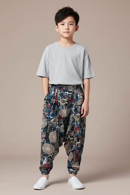 Pantalon Fluide Imprimé Floral Ample Décontracté Garçon - Viscose