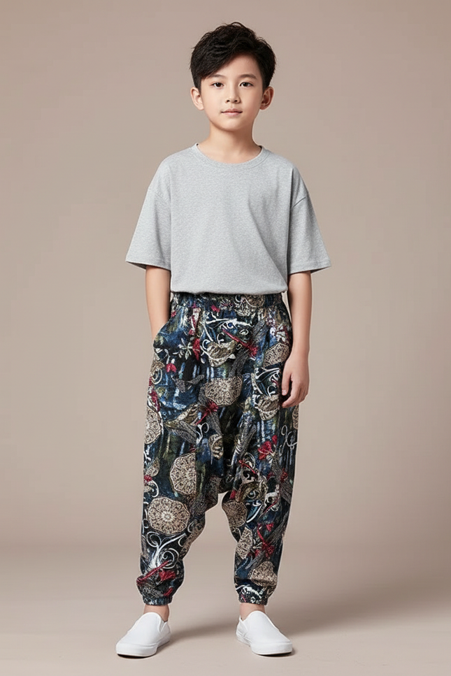Pantalon Fluide Imprimé Floral Ample Décontracté Garçon - Viscose