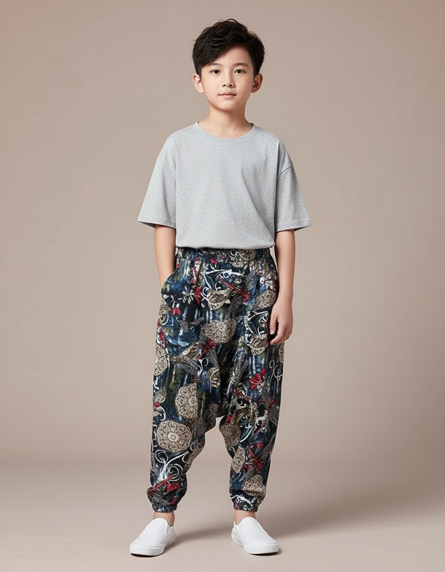 Pantalon Fluide Imprimé Floral Ample Décontracté Garçon - Viscose