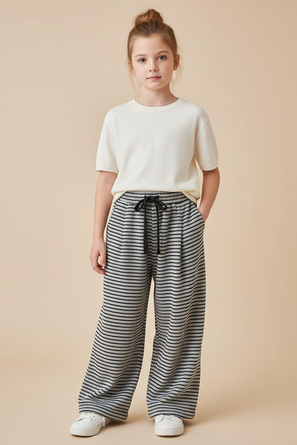 Pantalon Fluide Rayé Large Cordon Décontracté - Imprimé Molleton
