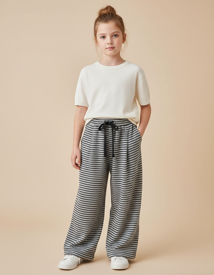 Pantalon Fluide Rayé Large Cordon Décontracté - Imprimé Molleton