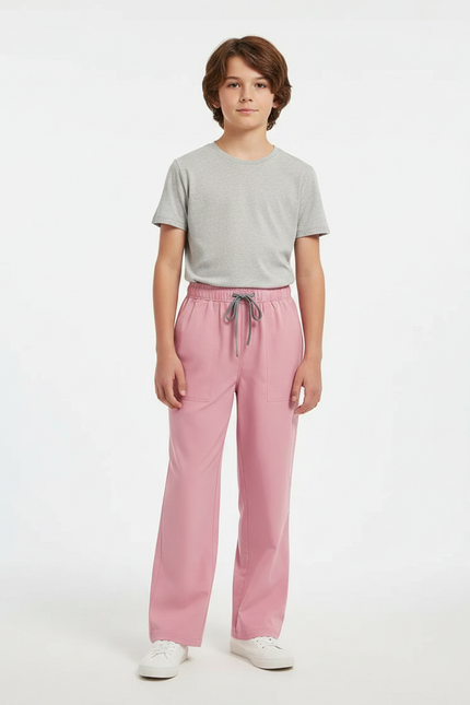 Pantalon Fluide Rose Droit Décontracté Cordon Enfant - Polyester