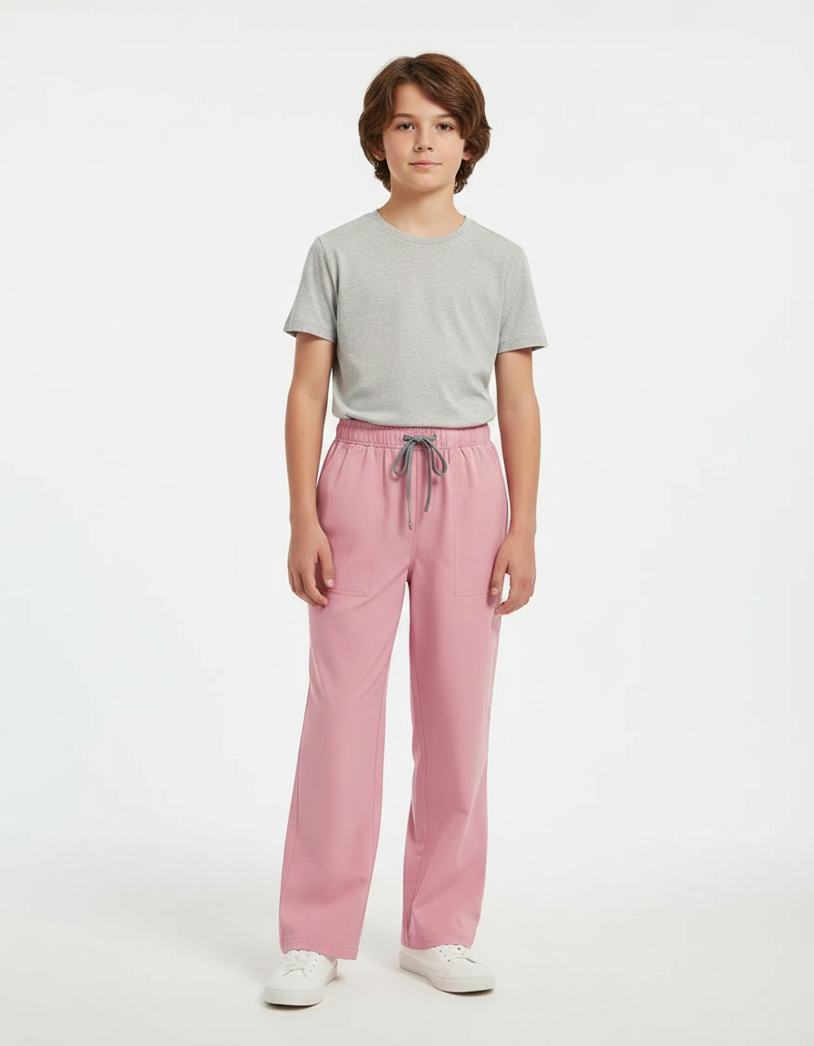 Pantalon Fluide Rose Droit Décontracté Cordon Enfant - Polyester