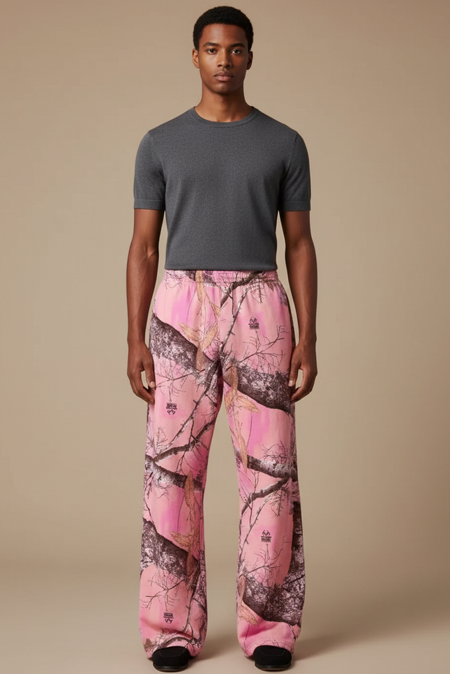 Pantalon Fluide Imprimé Homme - Rose Molleton