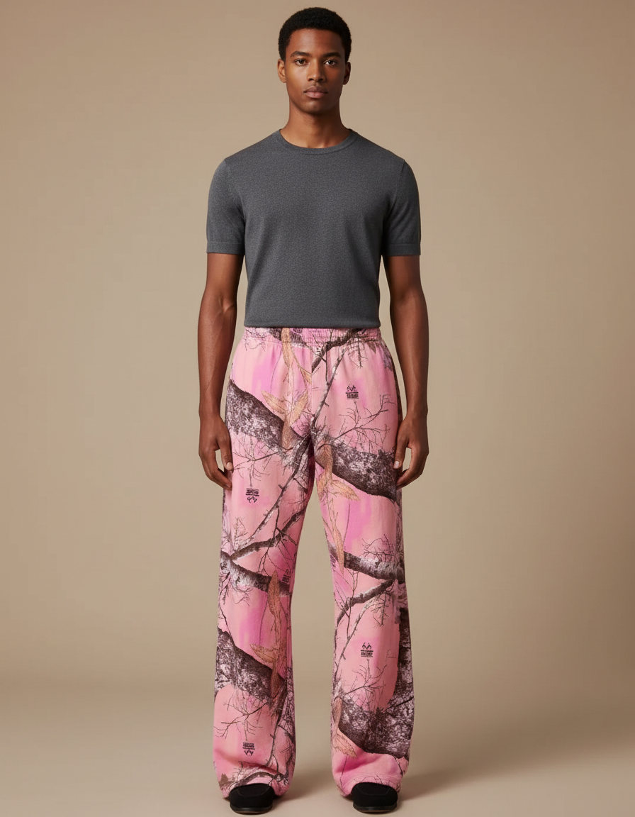 Pantalon Fluide Imprimé Homme - Rose Molleton