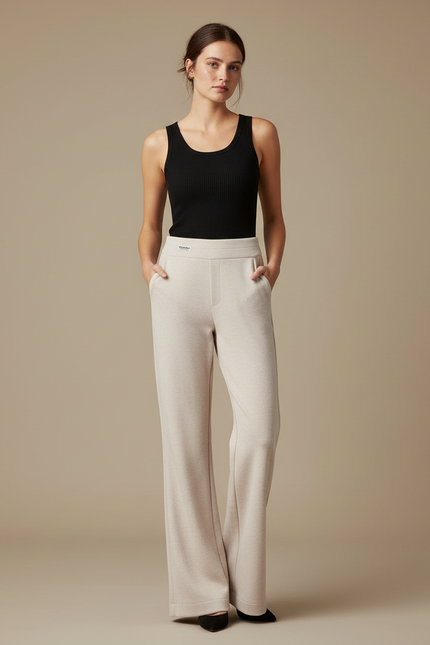 Pantalon Fluide Patte D'eph Femme - Beige Molleton