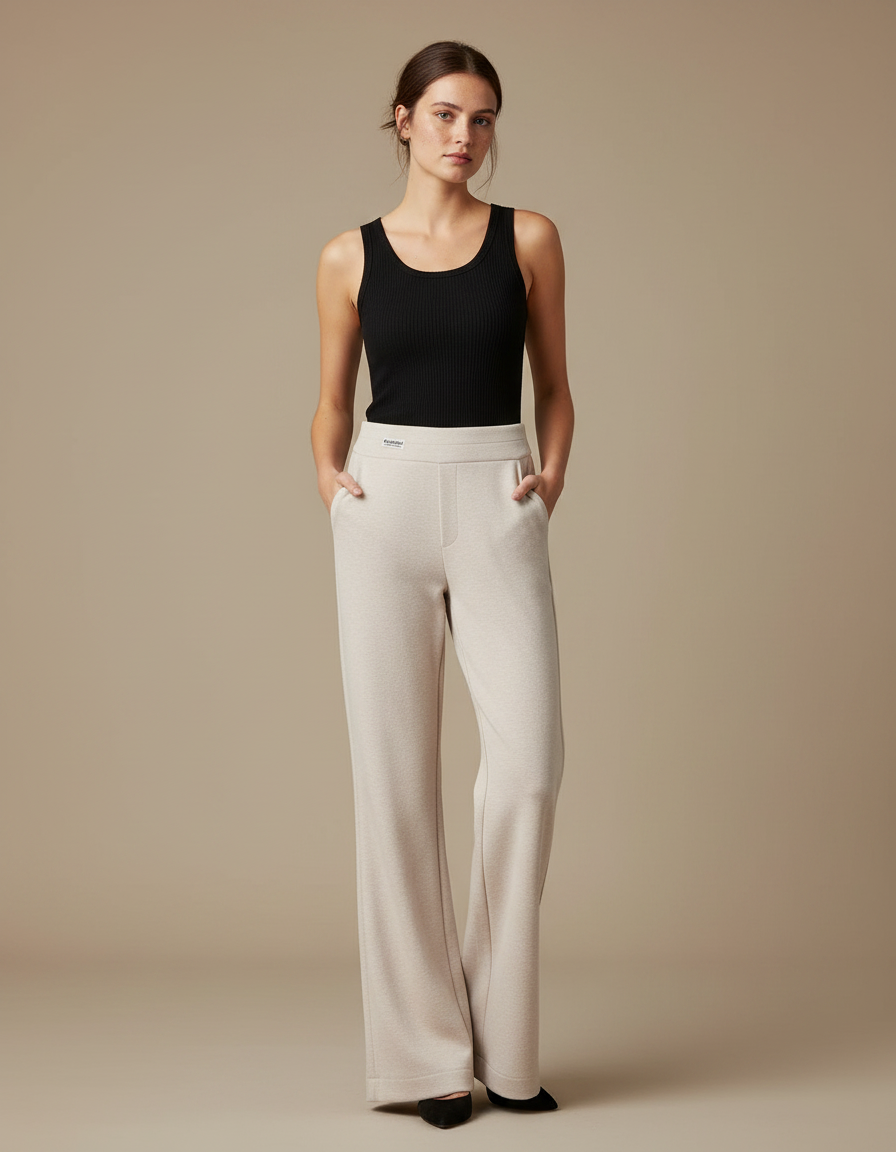 Pantalon Fluide Patte D'eph Femme - Beige Molleton