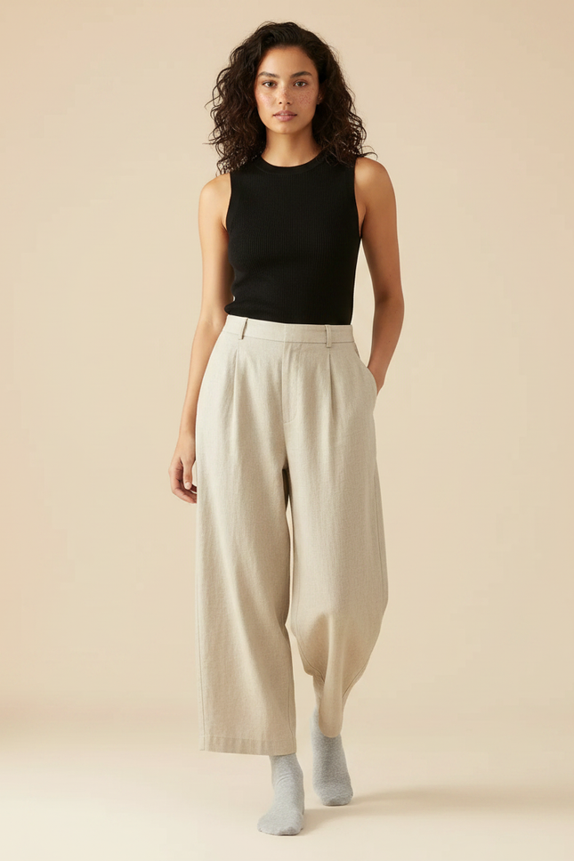 Pantalon Fluide Cropped - Beige Lin