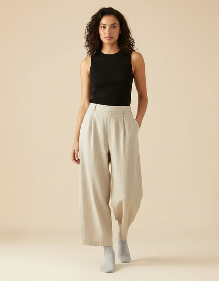 Pantalon Fluide Cropped - Beige Lin