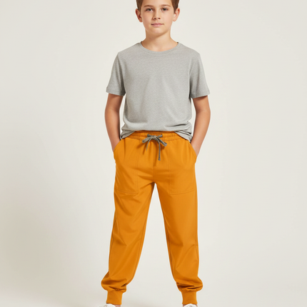 Pantalon Fluide Orange Ample Cordon Garçon - Coton