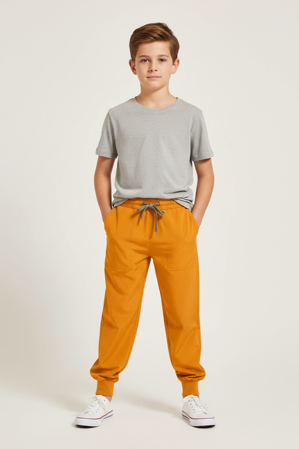 Pantalon Fluide Orange Ample Cordon Garçon - Coton