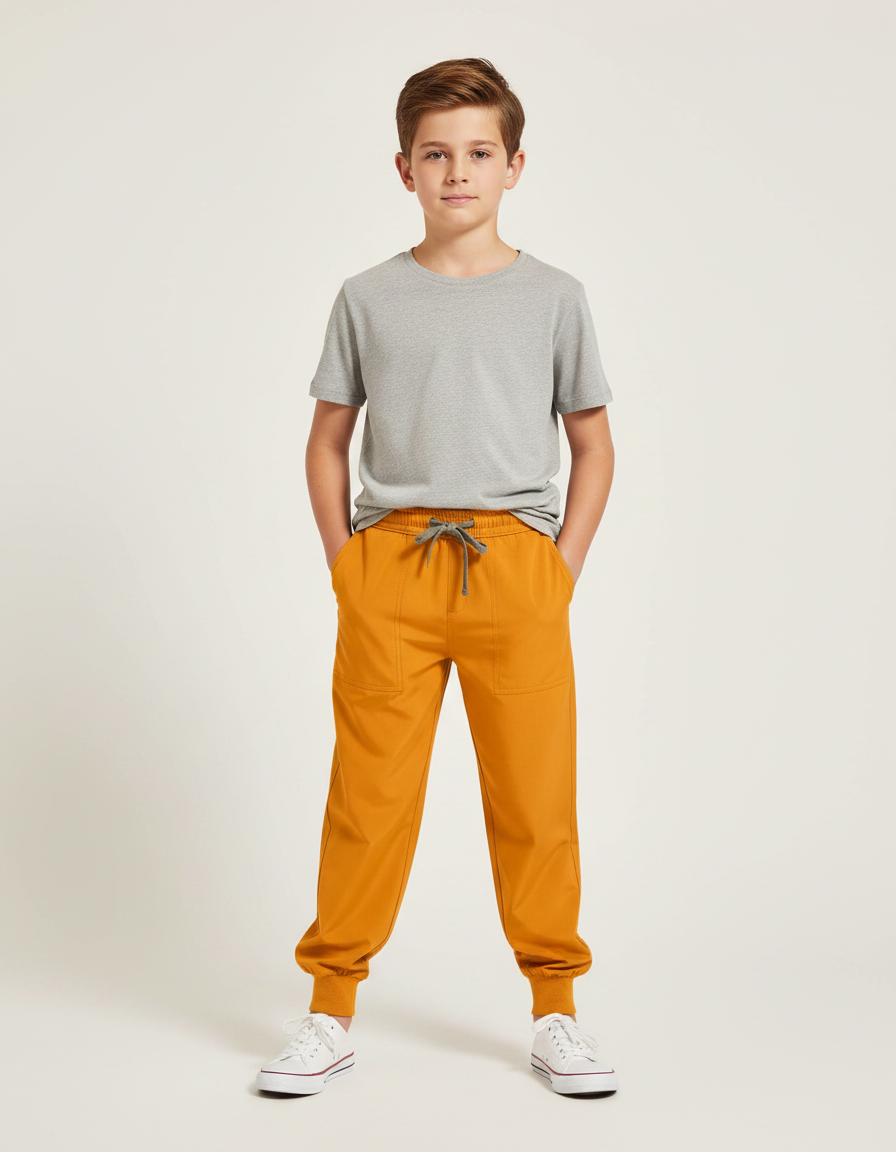 Pantalon Fluide Orange Ample Cordon Garçon - Coton