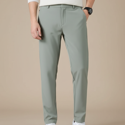 Pantalon Fluide Vert Droit Élastique Décontracté Homme - Polyester