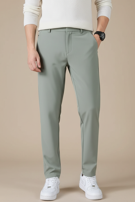 Pantalon Fluide Vert Droit Élastique Décontracté Homme - Polyester