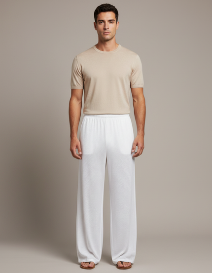 Pantalon Fluide Blanc Ample Maille Léger Homme