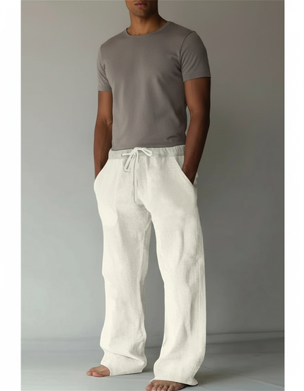 Pantalon Fluide Écru Lin Ample Décontracté Homme - Beige